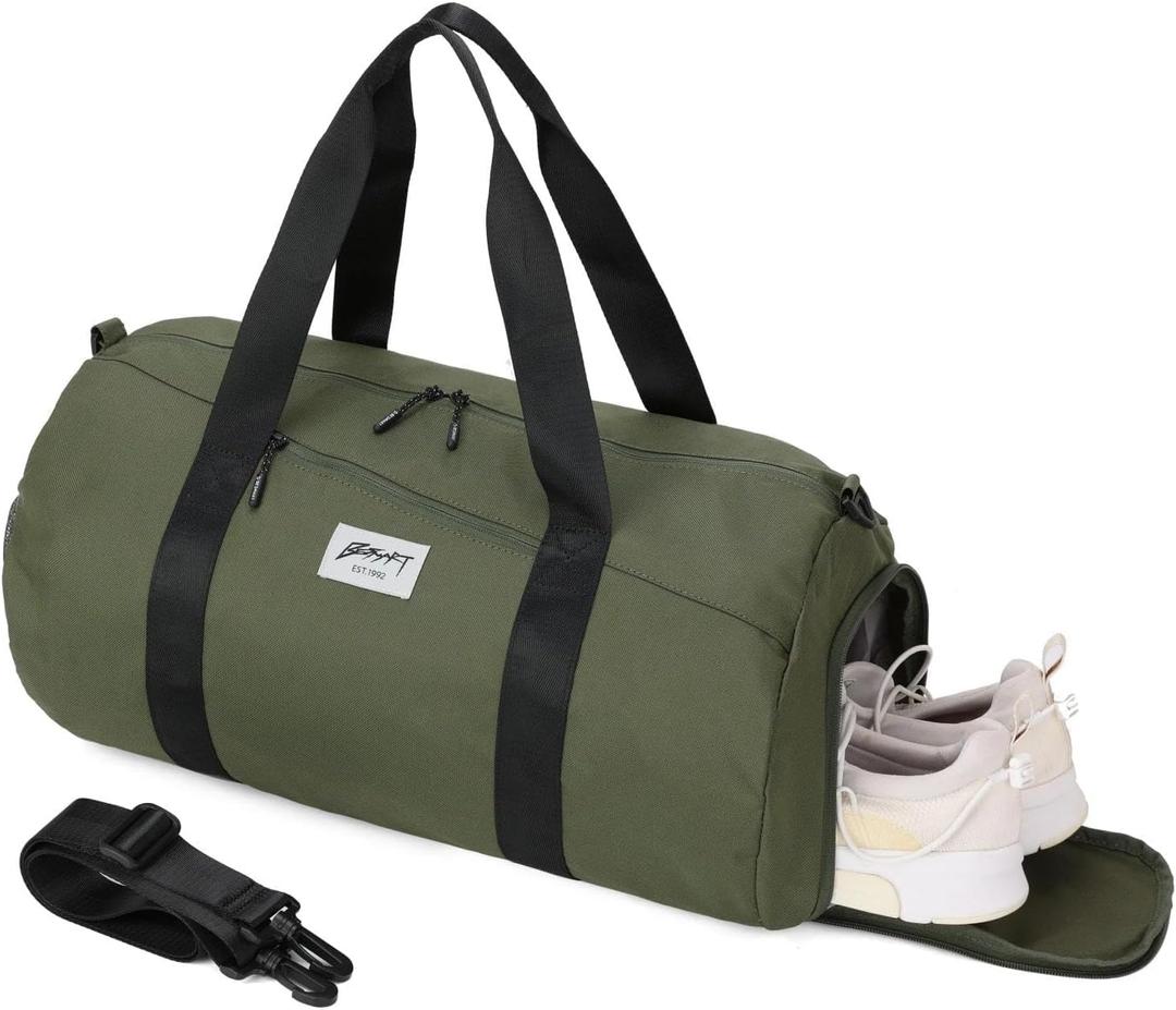 BE SMART Waterproof Mens Gym Bag with Shoe Compartment, Duffle Bag with Wet Pocket for Men, Lightweight Large Sport Duffel Bag With Tpu Pocket (Olive Green)
