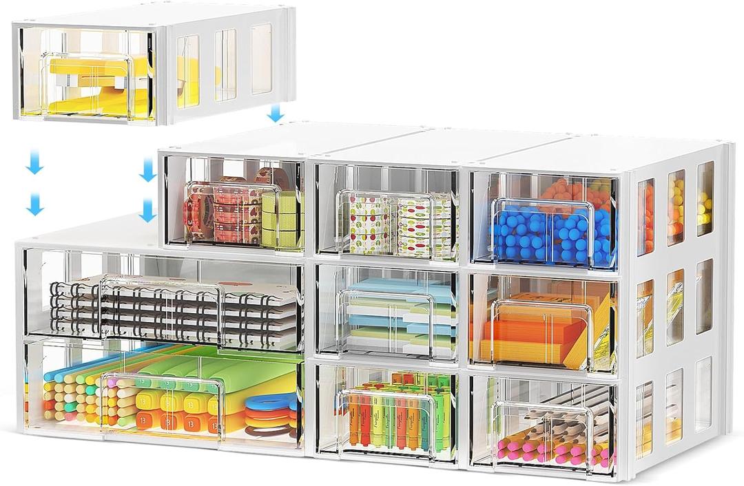 Desk organizer and accessories with 10 clear drawers,Office desk accessories storage,Makeup organizer,Modular Desktop organizer with drawers for Cosmetics,Office,Medicine,Jewelry,Craft (10pc)