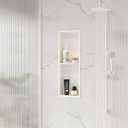 Qeke Stainless Steel Shower Niche 8" X 24", No Tile Needed Wall Niche Double Shelves, Recessed Shower Shelf for Bathroom Storage, Matte White