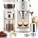 Gevi 20 Bar Espresso Coffee Machine with Burr Grinder Set | 35 Precise Grind Settings | Milk Frother for Latte Cappuccino | Professional Home Barista Kit | Gift for Coffee Lovers (Ivory Beige)