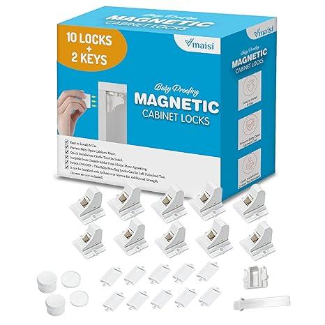 9 Pack Magnetic Cabinet Locks Baby Proofing - Vmaisi Children Proof Cupboard Drawers Latches - Adhesive Easy Installation
