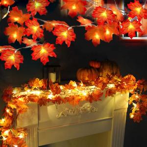 TURNMEON 2 Pack Thanksgiving Decorations Enlarged Maples Leafed Lights Total 20Ft 40LED Fall Decorations for Home, Battery Operated Autumn Garland Waterproof Indoor Outdoor Holiday Thanksgiving Decor