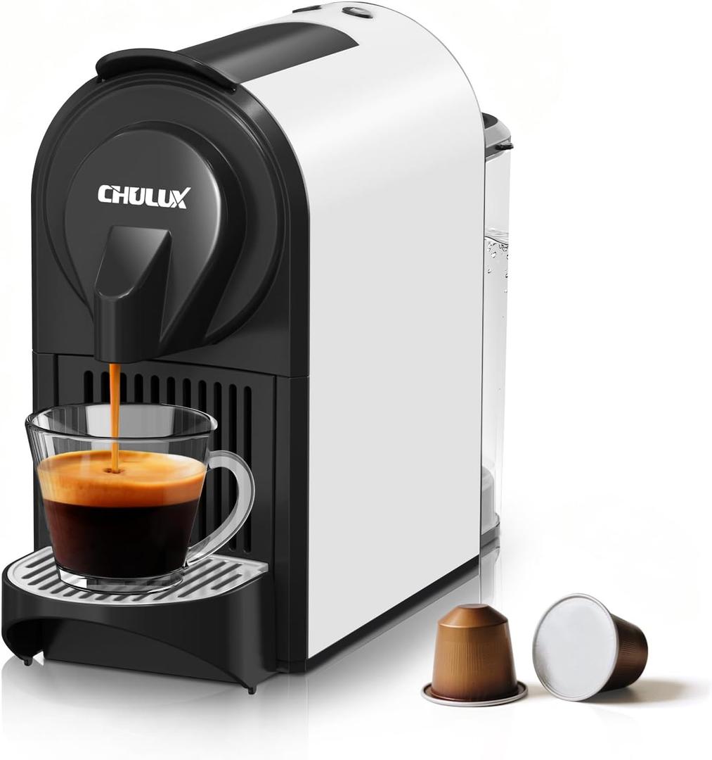 CHULUX Mini Espresso Pod Machine for NS Original Capsule, 20 Bar Single Serve Expresso Coffee Maker, 1400W (White with Sliver Tray)