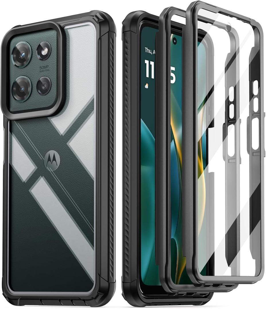 Poetic Guardian Case for Motorola Moto G 5G 2025 [Not Fit 2024 Version], [20FT Mil-Grade Drop Tested], [2 Front Frames] Full-Body Shockproof Cover with Built-in Screen Protector, Black/ Clear
