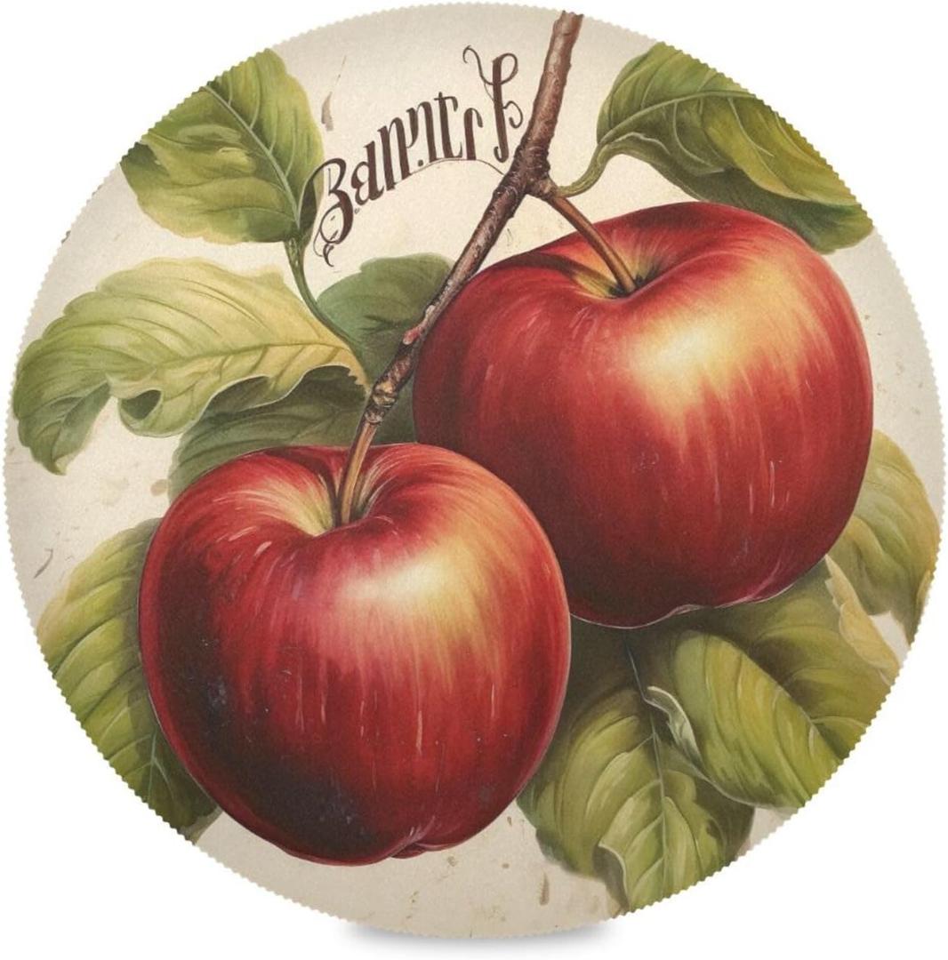 15 Inch Round Placemats Set of 6 Vintage Apples Heat Resistant Non-Slip Place Mats Washable Decorative Table Mats for Kitchen Dining Table Holiday Party