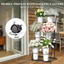 Black Tiered Flower Display Stand with 6 Buckets, Rolling 3-Tier Floral Cart for Florists, Markets & Events, Mobile Flower Presentation Rack for Shop, Patio or Wedding Setup