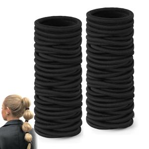 3 x 100 Count Hair Ties 6MM Black Rubber Bands for Hair Pain-Free for Ponytails, Seamless Thick Elastic Hair Ties No Damage