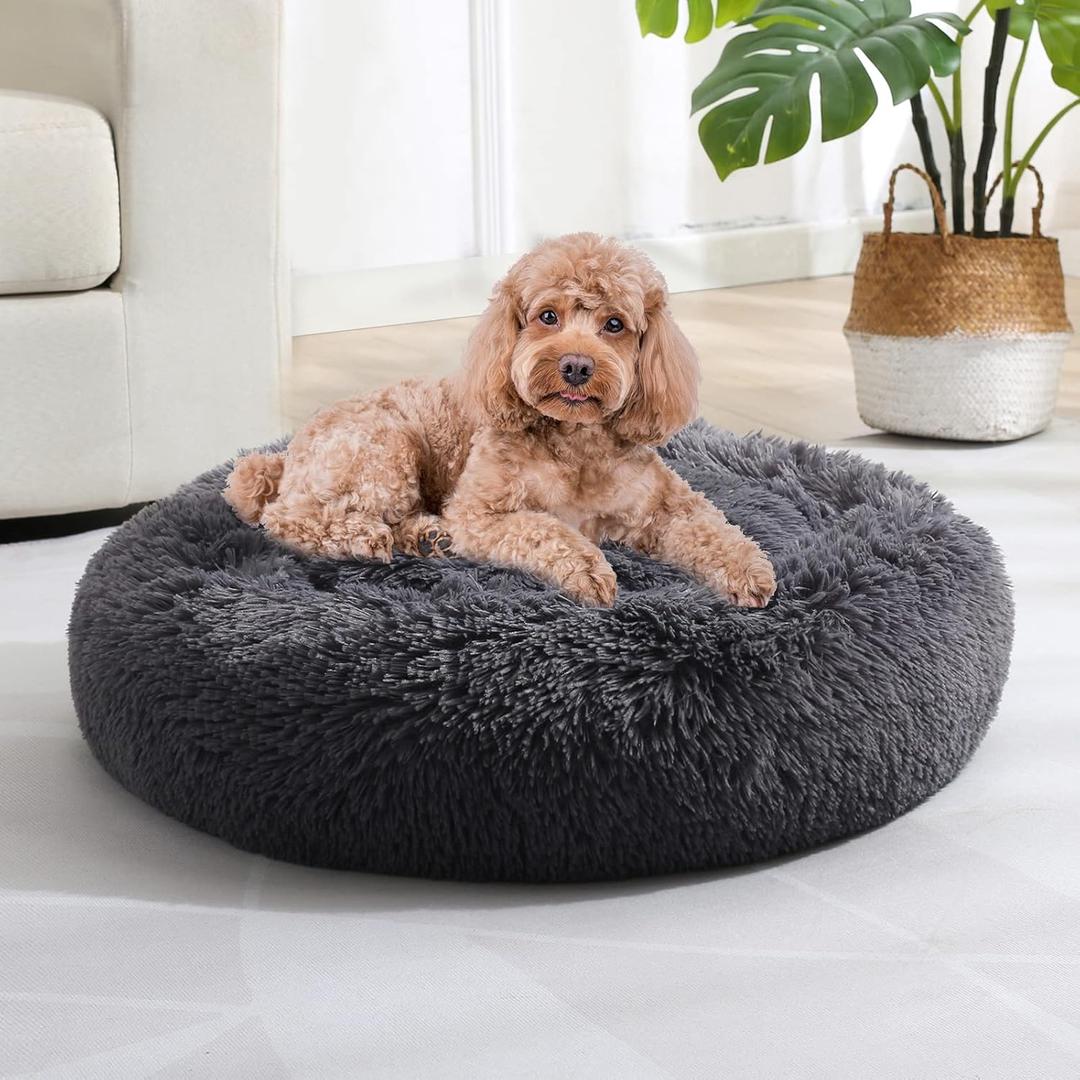 JOLLYVOGUE Dog Bed, Calming Anti-Anxiety Large Dog Bed, Fluffy Donut Cushion for Medium and Large Pets (30"/)