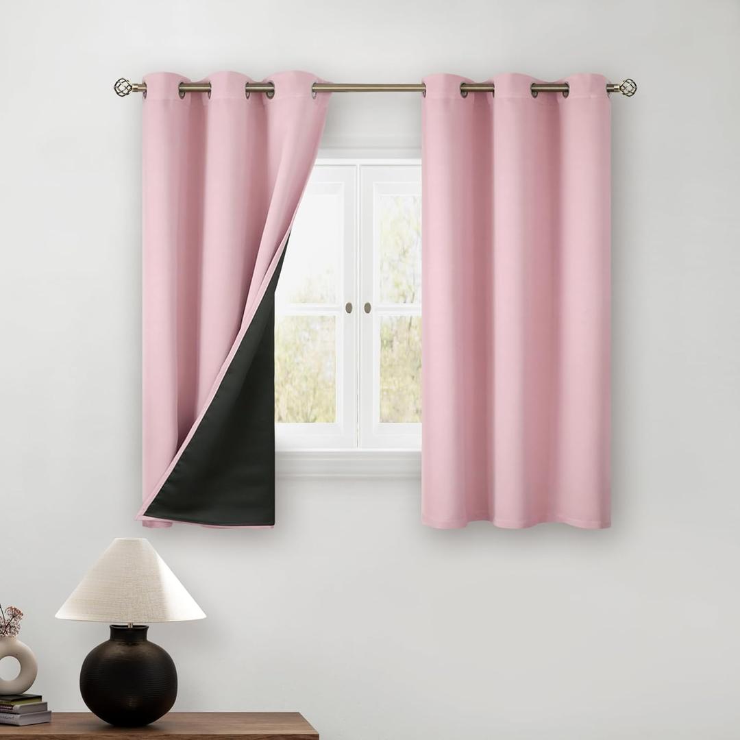 BGment Baby Pink 100% Blackout Curtains for Girls Bedroom 45 Inch Length, Thermal Insulated Full Light Blocking Grommet Noise Cancelling Small Window Curtains for Nursery 2 Panels Each 42 Inch Wide
