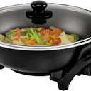 OVENTE Electric Wok with Nonstick Coating, 13 Inch Family-Sized Skillet, 1400W Power, Adjustable Temperature, Tempered Glass Lid, Cool Touch Handles and Easy to Clean Frying Surface, Black SK3113B