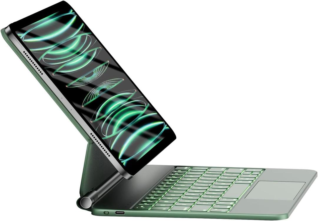 HOU Keyboard Case for iPad Air 11 inch 2025 (M3)/2024 (M2)&iPad Pro 11 Inch(4th/3rd/2nd/1st) Gen 2022,iPad Air 5th&4th Generation Case with Keyboard,Magic-Stand, Multi-Touch Trackpad,Backlight,Green