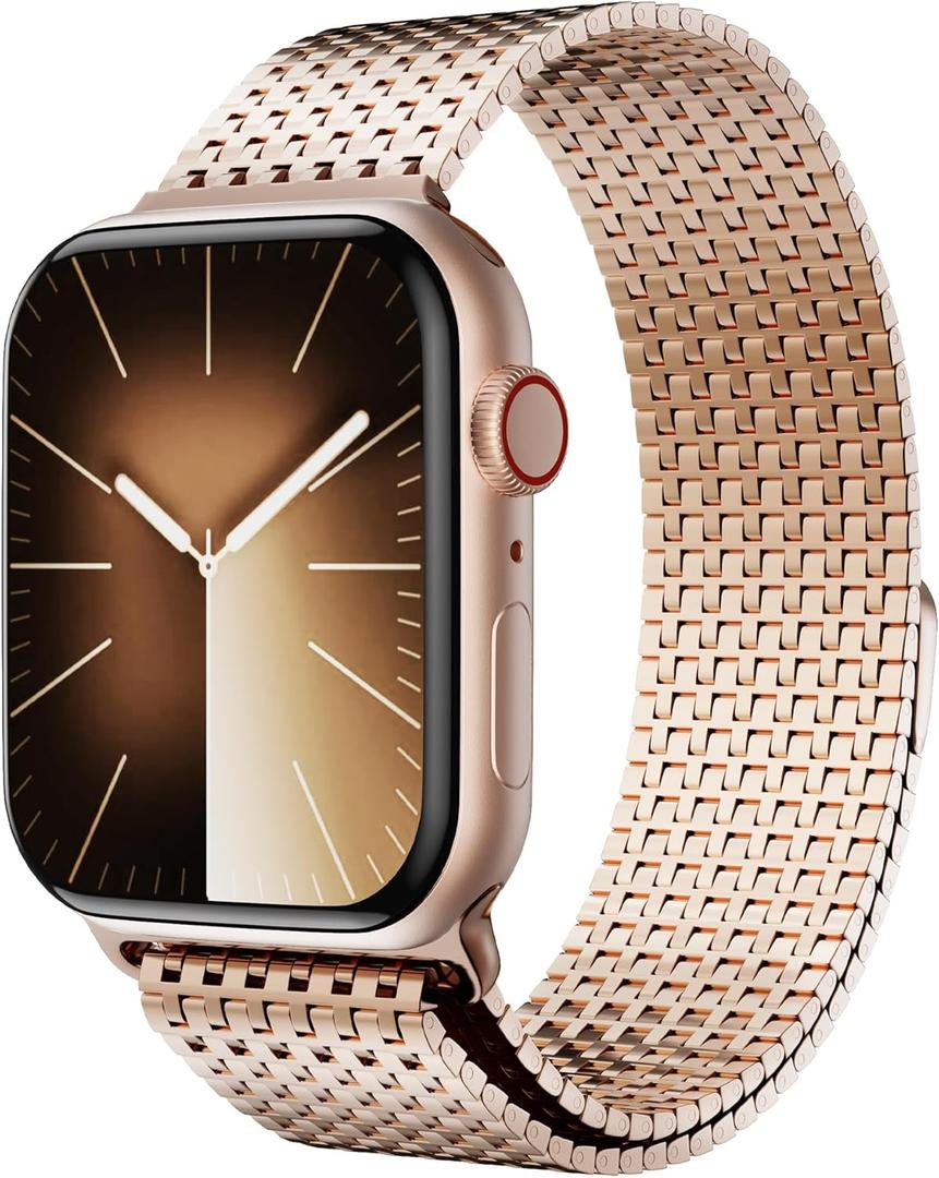 LULULOOK Band Compatible with Apple Watch 49/46/45/44/42/41/40/38mm, Stainless Steel Milanese Mesh Loop Magnetic Clasp iWatch Band for Apple Watch Ultra 3/2 Ultra Series 10 9 8 7 6 5 4 3 2 1 SE2 SE