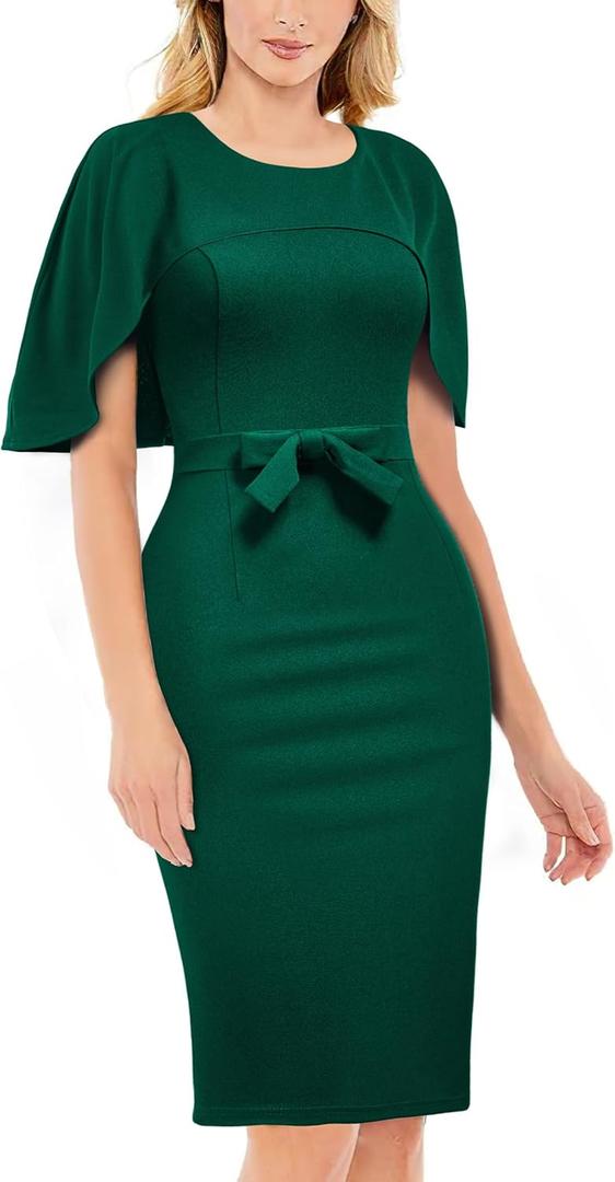 AISIZE Women's Elegant Batwing Cape with Bow Cocktail Party Dress (Green, S)