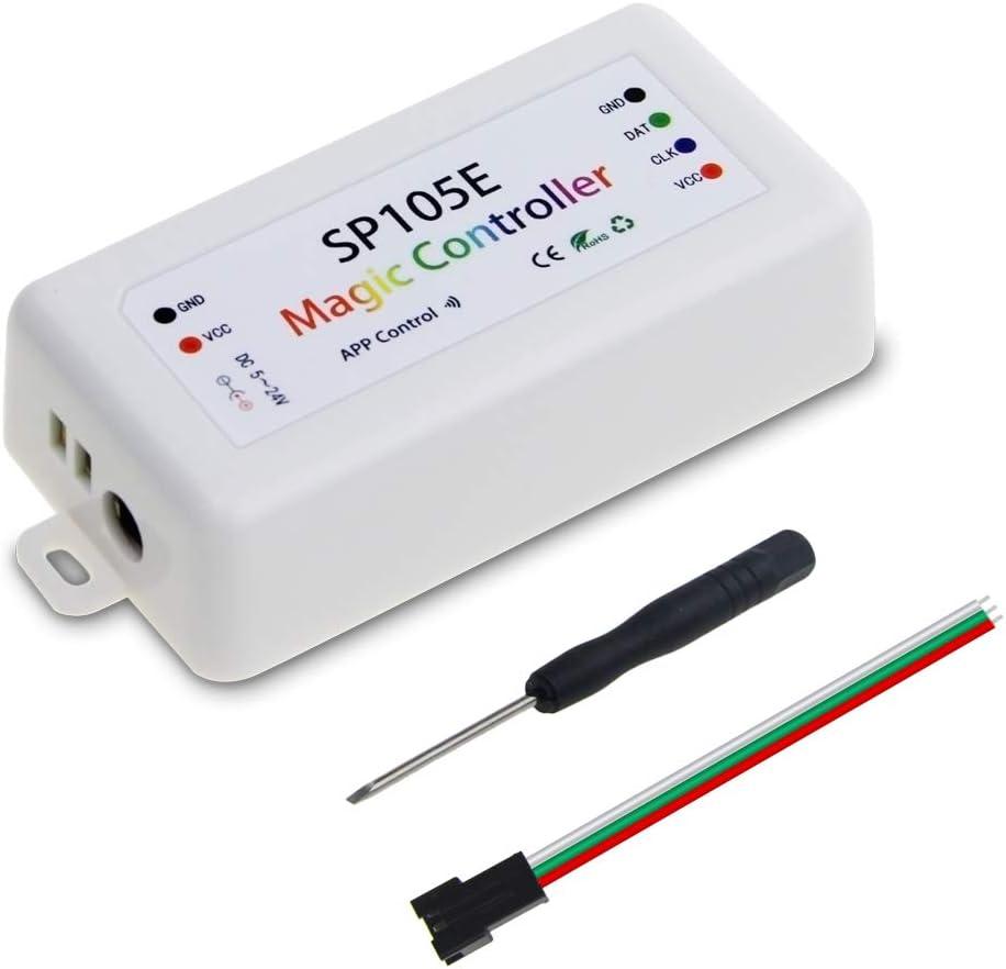 ALITOVE Wireless Bluetooth Magic Dream Color LED Light Controller iOS Android DC5V~24V Great for WS2811 WS2812B WS2801 SK6812 Individually Addressable Programmable LED Strip Pixel Module Panel Lamp (SP105E)