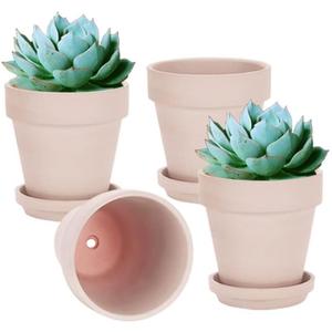 vensovo 6 Inch Pink Terracotta & Clay Pots for Plant with Saucer - 4 Pack Medium Terra Cotta Planter with Drainage Hole, Flowerpot for Indoor Outdoor Plants, Crafts, Wedding Favor