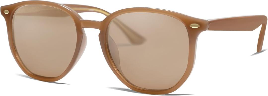 VANLINKER Hexagonal Trendy Polarized Sunglasses for women VL9696 (Light Brown Frame/Light Brown Lens)