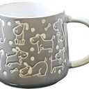 2 Pack HAONUO 15 oz Ceramic Coffee Mug Gray Embossed Dog Design Cup, Cute Cartoon Puppy Mug for Coffee, Tea, Milk or Cocoa, Animal Lover Gift for Home, Office or Pet Owners