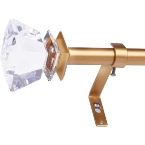 WL.Rocaille Acrylic Curtain Rods for Windows 86 to 120 inch, 3/4" Standard Single Curtain Rod With Crystal Diamond Finials, Glod (28 to 48 in, Gold)