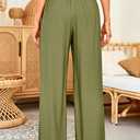 GUOLEZEEV Women Wide Leg Flowy Linen Pants Loose Drawstring Casual Pants Beach Vacation Trouser (Green, M)
