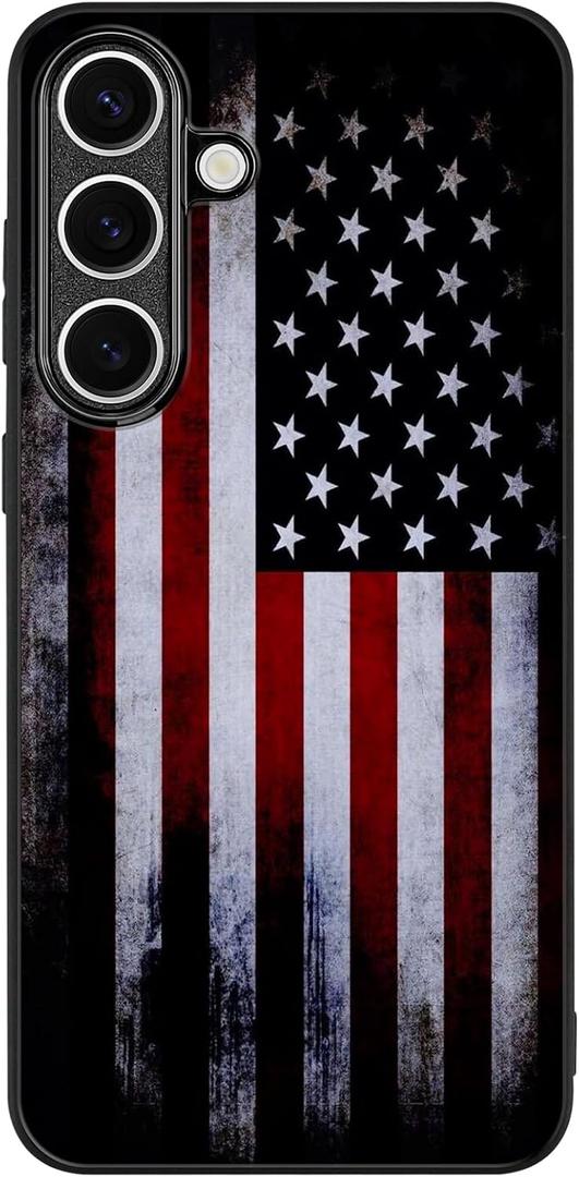 Compatible with Samsung Galaxy S25 Fe Case American Flag Pattern Military-Grade Drop Protection Non-Slip Sides Anti-Scratch Back Shockproof Lightweight Slim Case for Samsung Galaxy S25 Fe