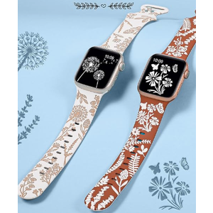 Wearlizer 2 Packs Floral Engraved Compatible with Apple Watch Bands 38/40/41/42/44/45/46/49mm Women, Cute Two-Tone Soft Silicone Strap for iWatch Series 11 10 9 8 7 6 5 4 3 SE/Ultra 3 2 1