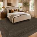 Brown Vintage Washable 9x12 Area Rug for Living Room, Bedroom & Dining Room, Non-Slip Low Pile Stain Resistant Floor Carpet, Modern Farmhouse Décor