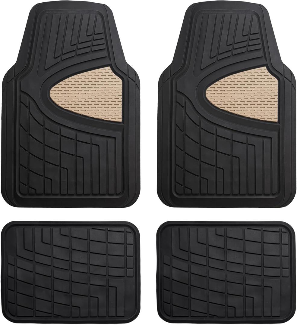 FH Group Automotive Floor Mats - Heavy-Duty Rubber Floor Mats for Cars, Universal Fit Full Set, Climaproof Floor Mats, Trimmable Floor Mats for Most Sedan, SUV, Truck Floor Mats Beige