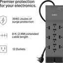 Belkin 12-Outlet Surge Protector Power Strip w/ 12 AC Outlets & 8ft Flat Plug, UL-listed Heavy-Duty Extension Cord for Home, Office, Travel, Computer, Laptop, Charger - 3,940 Joules of Protection