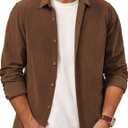 PJ PAUL JONES Mens Corduroy Button Down Shirt Jacket Casual Long Sleeve Shacket Lightweight Textured Untucked Shirts (Brown, XL)
