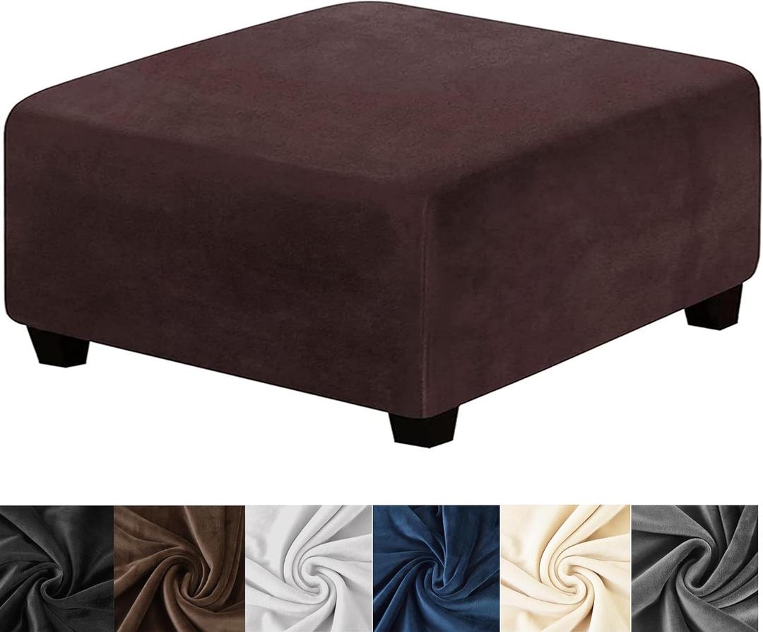 HFCNMY Ottoman Cover Square,Stretch Velvet Square Ottoman Cover Thick Ottoman Slipcover Square Washable Storage Ottoman Cover Foot Stool Cover with Elastic Bottom for Living Room Coffee X-Large