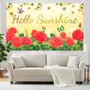 BlissYard Hello Sunshine Banner 71x43 Inches Red Rose Floral Spring Party Banner Spring Garden Yard Decor Butterfly Hummingbird Summer Decoration Banner Outdoor Photography Background