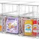 6Pack Pantry Organizers and Storage,Clear Stackable Kitchen Storage Organizer,Foods Organizer Bins with Handles, Easily Assemble for Bathroom, Kitchen, Refrigerator, Pantry, Cabinet, Closet (3 Medium + 3 Large)