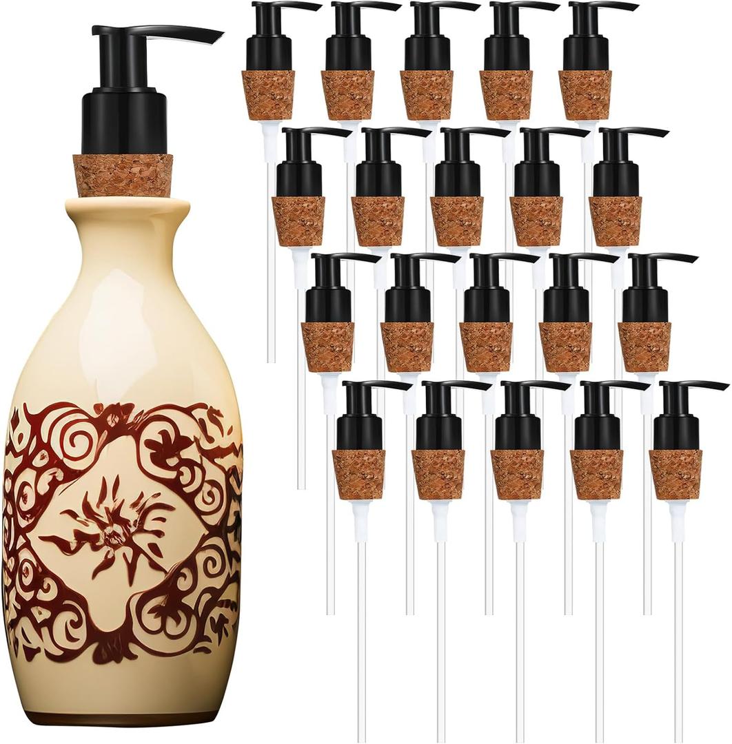 Tioncy 20 Pcs Soap Dispenser Pump with Cork Stopper Easy Press in Replacement Soap Pump Dispenser for Bottles Mason DIY Soap Lotion Jars (Black)