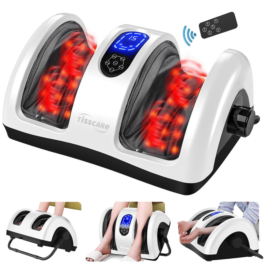 TISSCARE Shiatsu Foot Massager with Heat: FSA HSA Eligible Foot Massager for Neuropathy, Plantar Fasciitis and Pain Relief-Massage Feet/Leg/Calf/Ankle at Home/Office, Christmas Gifts for Women and Men (White)