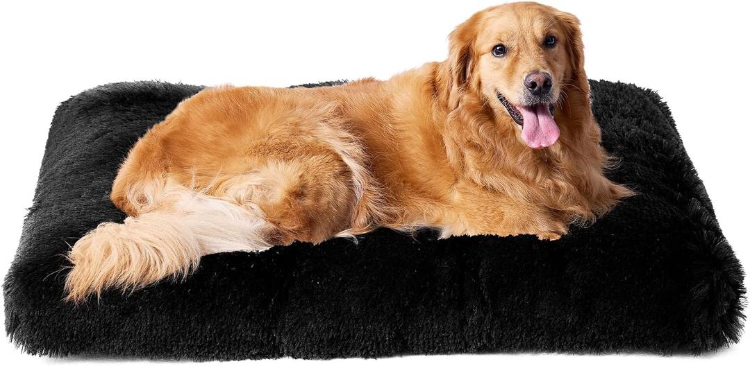 EHEYCIGA Fluffy Dog Crate Bed for Extra Large Sizes, Plush Faux Fur Crate Pad, Calming Anti Anxiety XL Bed, Washable Soft Warm Dog Mat with Non-Slip Bottom, Black (41.3 x 27.5)