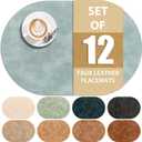 ADRIMER Placemats, Heat Resistant Oval Placemats Set of 12 Washable 12 x 17 Inch, Waterproof Table Mats, Wipeable Pu Place Mats for Kitchen, Dining Room, Light Blue
