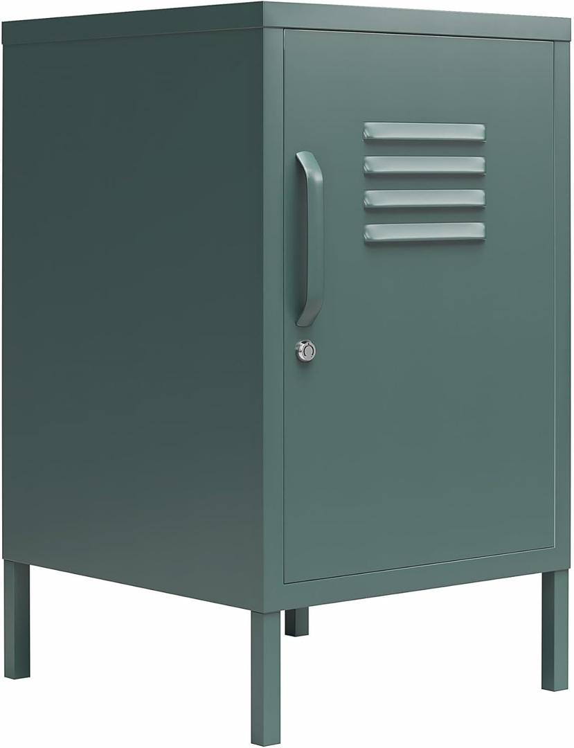 Novogratz Cache Metal Locker Style Living Room End Table, Hunter Green (Single Door)