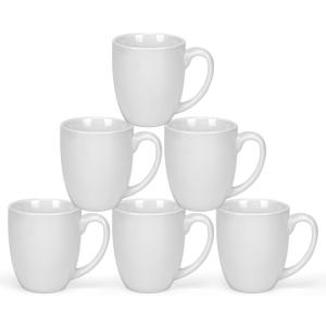 16 OZ White Stoneware Mugs Set of 6, Large Ceramic Coffee Cups with Handle, Porcelain Mugs for Latte, Milk, Tea and Juice