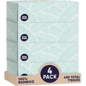 Save Trees Bamboo Facial Tissues - 12 Boxes of Eco-Friendly, 3-Ply Hypoallergenic Tissues, 90 Sheets per Box, FSC Certified, Plastic-Free Packaging, Soft & Gentle for Home Use