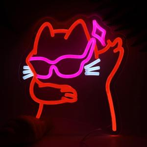 Cat Neon Sign Dimmable Glasses Cat Neon Wall Decor Gift for Bar Game Room Man Cave Room Bedroom Decor 10 * 11 Inch