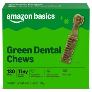 Amazon Basics Dental Dog Treats to Help Clean Teeth & Freshen Breath - Tiny (5-15 lbs), Unflavored (Previously Wag) (EXP 01/30/27)