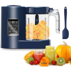 Cuddlebaby Baby Food Maker, Baby Food Processor with Silicone Spatula, Baby Food Blender, Auto Cooking & Grinding, Steam Cook and Blender, Touch Screen Control, BPA Free, Blue