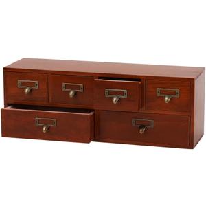 Apothecary Drawers Wooden Storage Box with 6 Drawers Vintage Countertop Wooden Drawers Apothecary Cabinet Library Card Catalog Cabinet （BROWN）