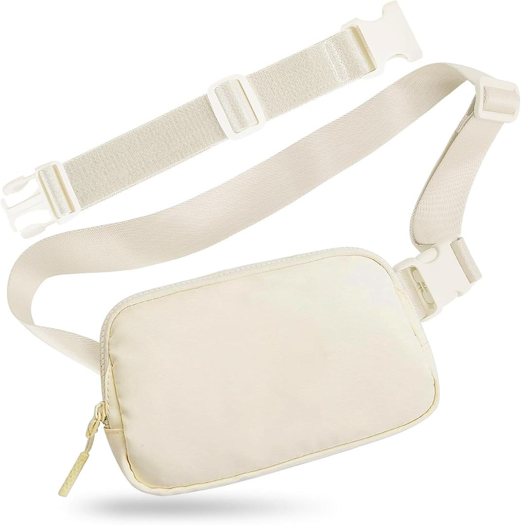 Titosha Belt Bag with Extender Strap 65'', Plus Size Fanny Pack Crossbody Bags for Women Men, Mini Everywhere Belt Bag, Fashion Small Waist Pouch (Beige + strap)