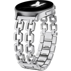 Wearlizer Metal Band Compatible with Samsung Galaxy Watch 7 6 5 4 FE Active 2 40mm 44mm/Watch 6 4 Classic 43mm 47mm 42mm 46mm/Watch 5 Pro 45mm Bands, 20mm Dressy Stainless Steel Chain Strap Women