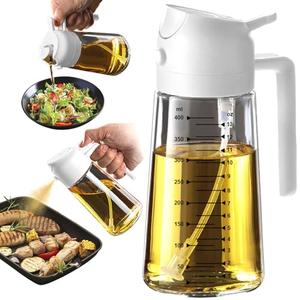 TrendPlain 16oz/470ml Glass Olive Oil Sprayer for Cooking – 2 in 1 Olive Oil Dispenser Bottle for Kitchen Gadgets and Air Fryer Accessories, Salad, BBQ - White