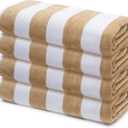 Premium Velour Cabana Beach Towel 4 Pack, 30 x 60 Soft Plush Cotton Pool Towel, Absorbent Quick Dry Towel for Beach and Pool (White Beige)