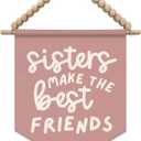 SJDFCSA Pink Girl Nursery Wall Art Decor, Girls Room Decor, Sisters Make the Best Friends Boho Nursery Wall Hanging Display Pennant Flag for Kids Baby Little Twins Girls Toddler Room Bedroom Playroom