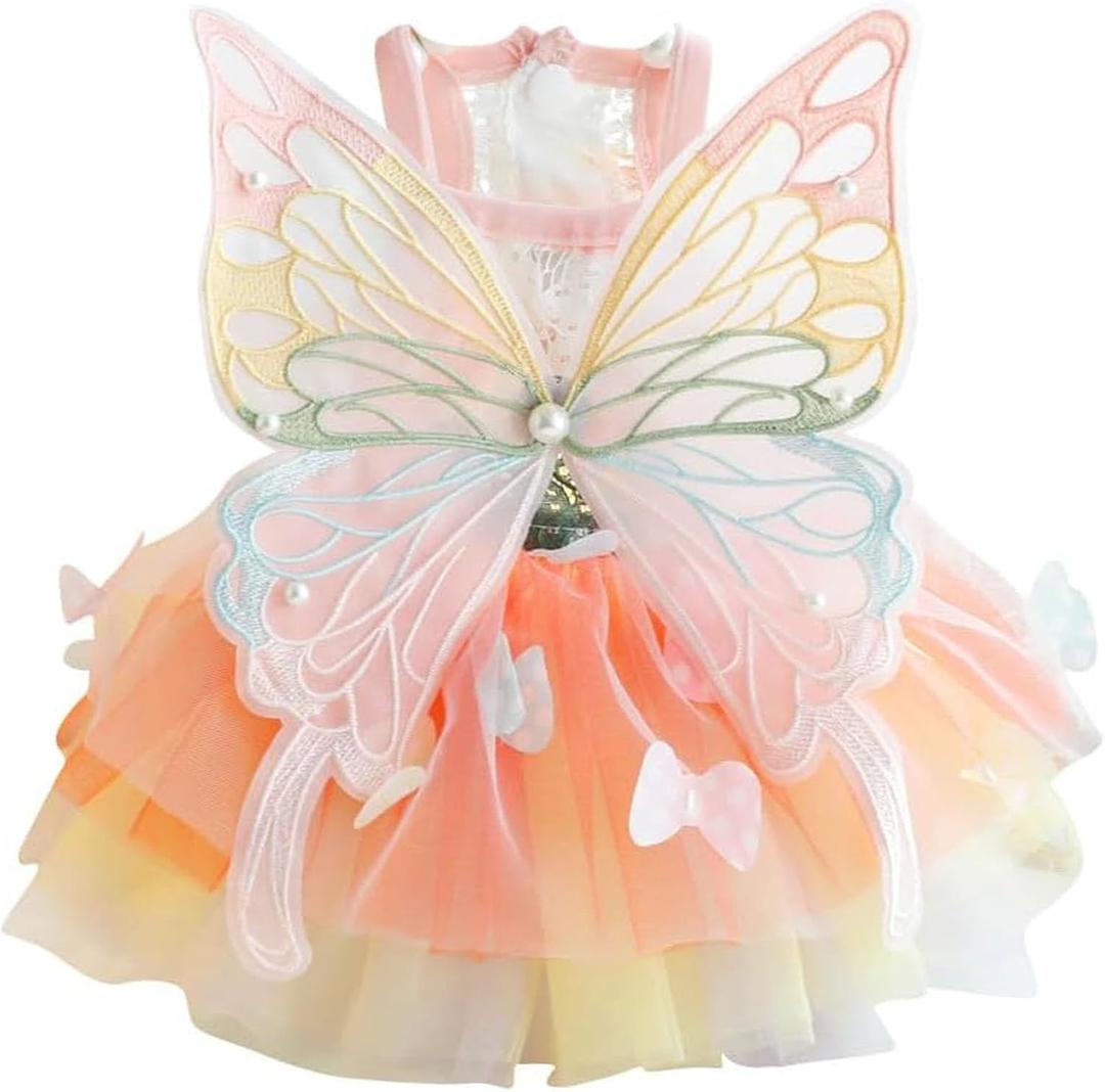 Princess Dog Dresses for Small Dogs Rainbow Clothes Butterfly Costume Pet Clothes Girl Puppy Dog Princess Skirt Summer Cute Dog Wedding Holiday Party Costume Outfits (M(Back:11.8" Chest:15.8"))