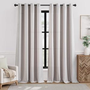 jinchan Linen Textured Curtain 96 Inch Long for Living Room Light Filtering Thermal Insulated Grommet Top Window Drape for Bedroom 52x96 Stone White, 1 Panel